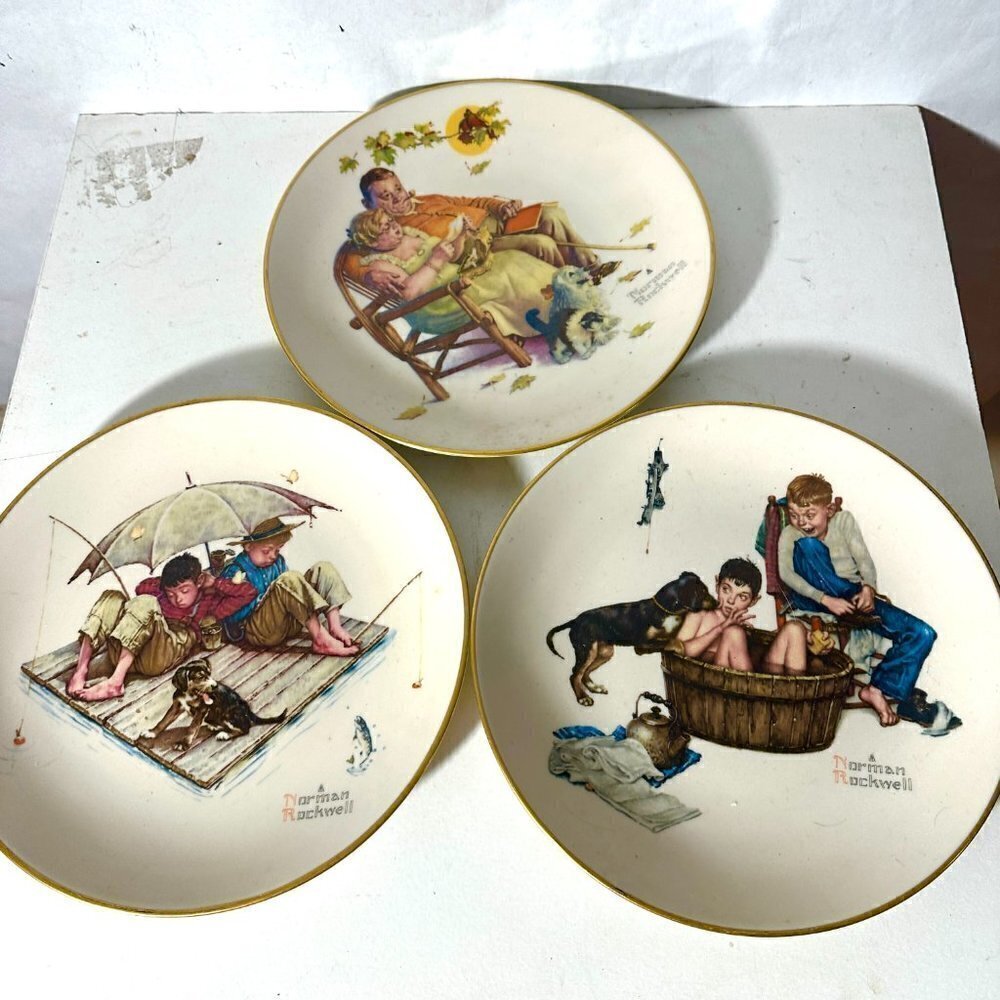 Gorham + Norman Rockwell Set of 3 Collectors Item Plates EUC 1975  China Plate